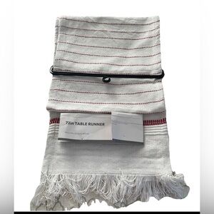 At Home White Red Woven Cotton 72x14" Holiday Table Runner New Unused Unwashed